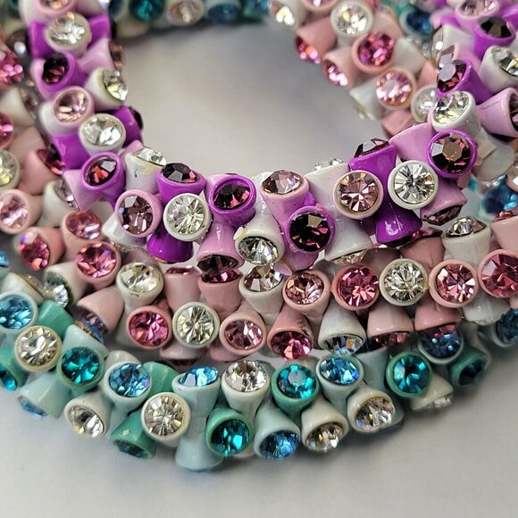 Purple and White Rhinestone Stretch Bracelet - Picture 4 of 10